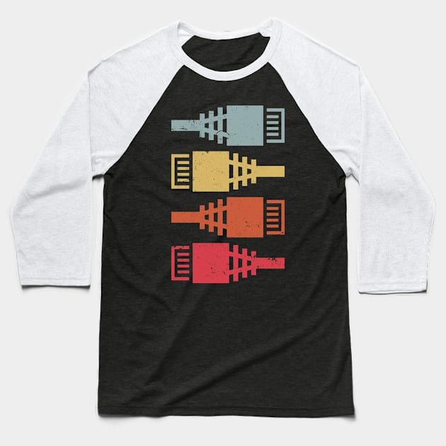 RJ45 Connectors Vintage Geek Tech Ethernet Baseball T-Shirt by Electrovista